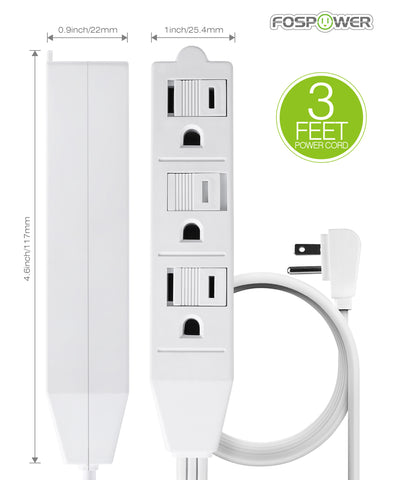 3FT Power Strip Indoor Extension Cord with 3-Outlet and Flat Plug