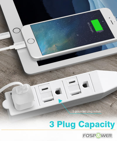 3FT Power Strip Indoor Extension Cord with 3-Outlet and Flat Plug