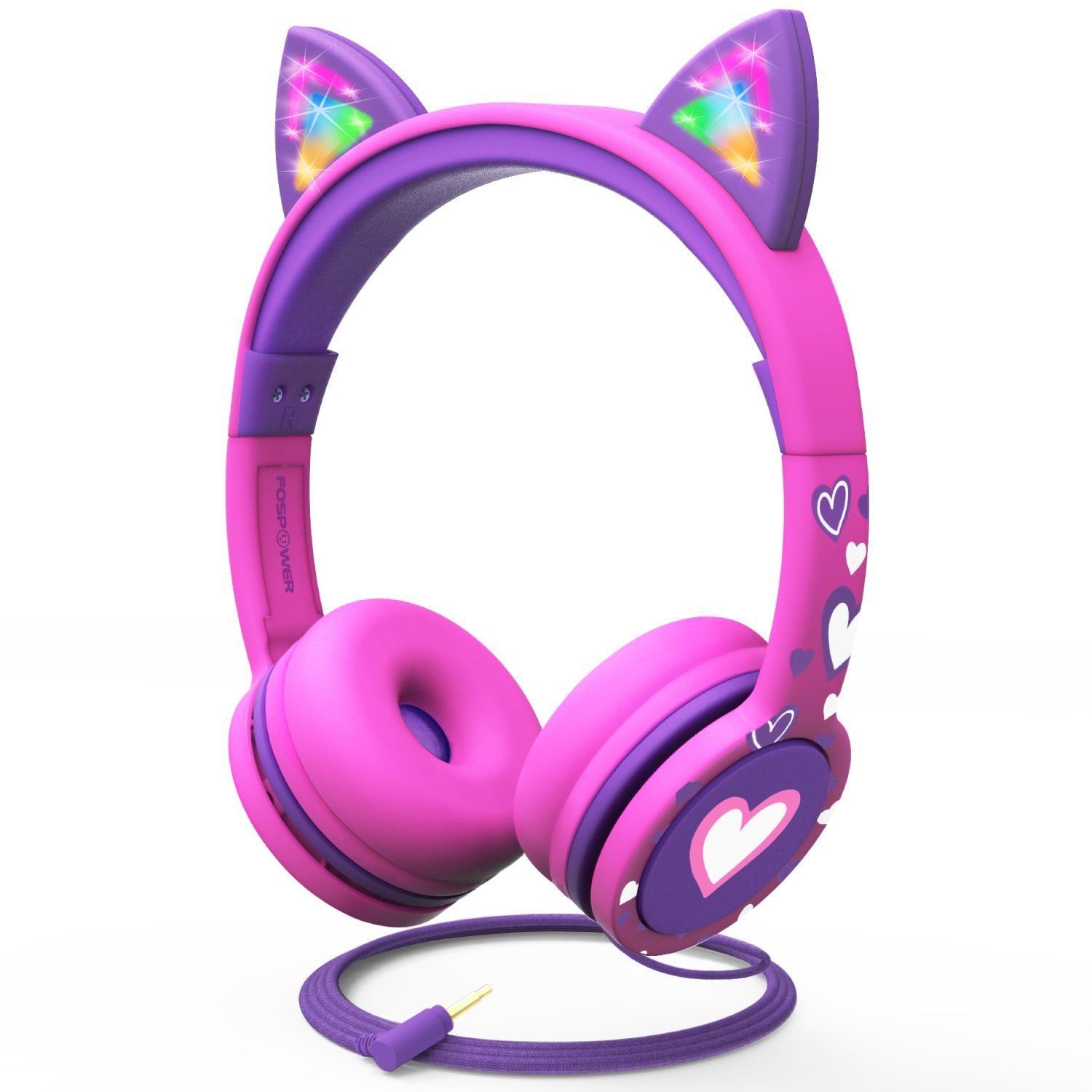 3.5mm On-Ear Stereo Headphones with Light Up Cat Ears for Kids