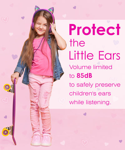3.5mm On-Ear Stereo Headphones with Light Up Cat Ears for Kids