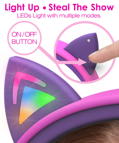 3.5mm On-Ear Stereo Headphones with Light Up Cat Ears for Kids