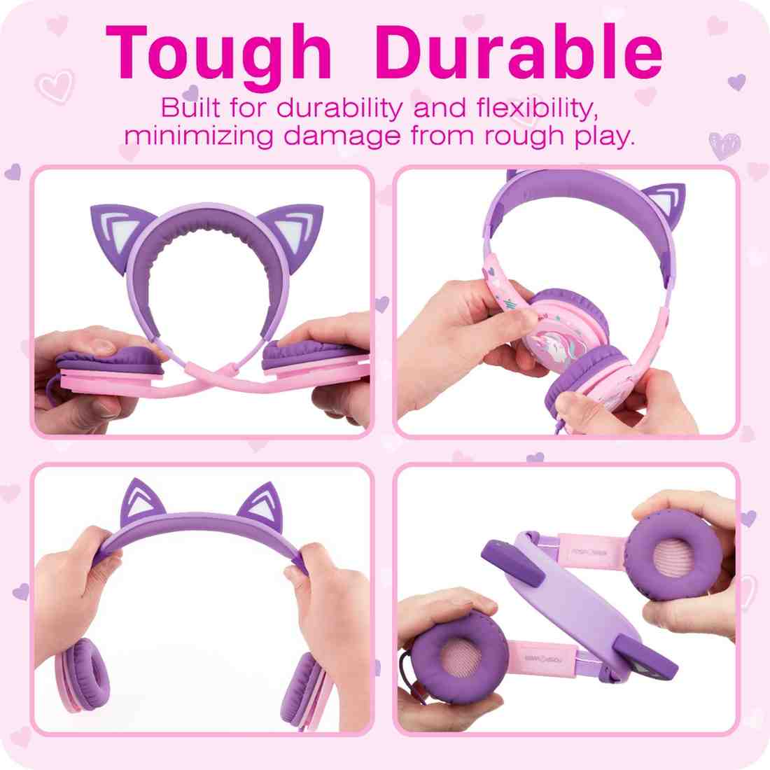 3.5mm On-Ear Stereo Headphones with Light Up Cat Ears for Kids