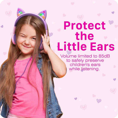 3.5mm On-Ear Stereo Headphones with Light Up Cat Ears for Kids