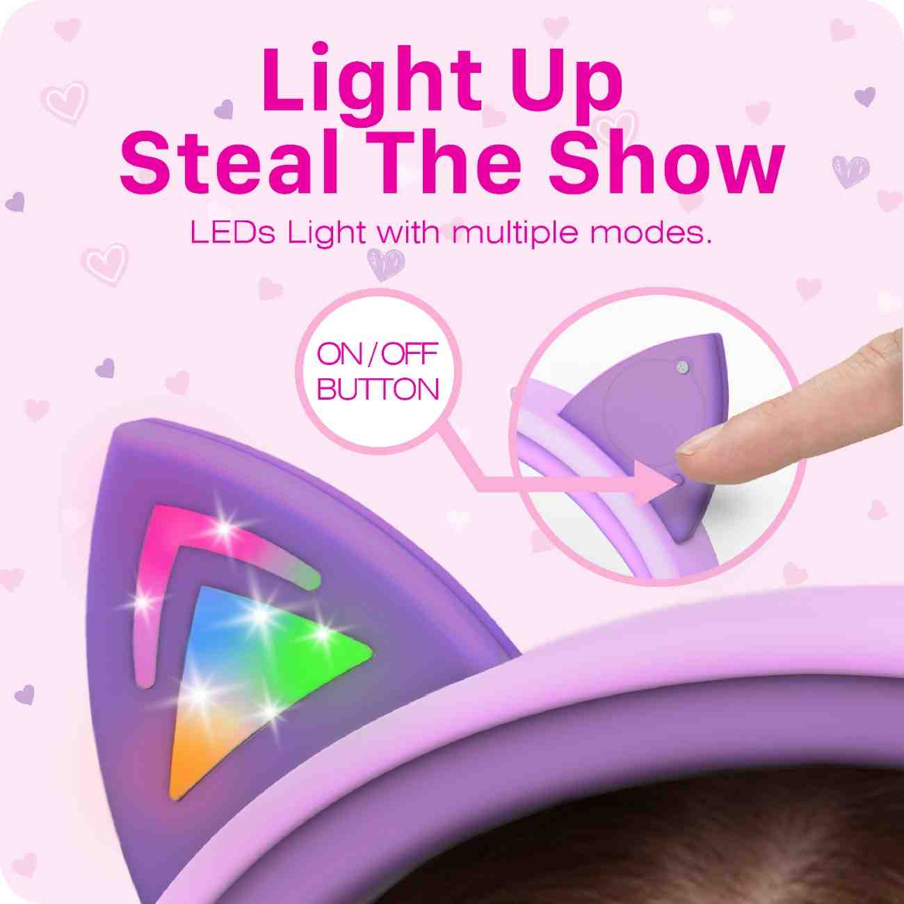 3.5mm On-Ear Stereo Headphones with Light Up Cat Ears for Kids