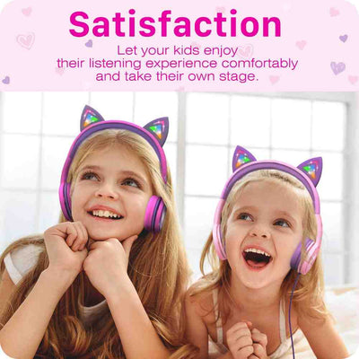 3.5mm On-Ear Stereo Headphones with Light Up Cat Ears for Kids