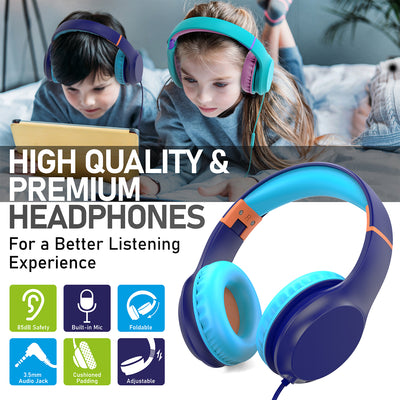 3.5mm On-Ear Stereo Foldable Headphones with Microphone for Kids