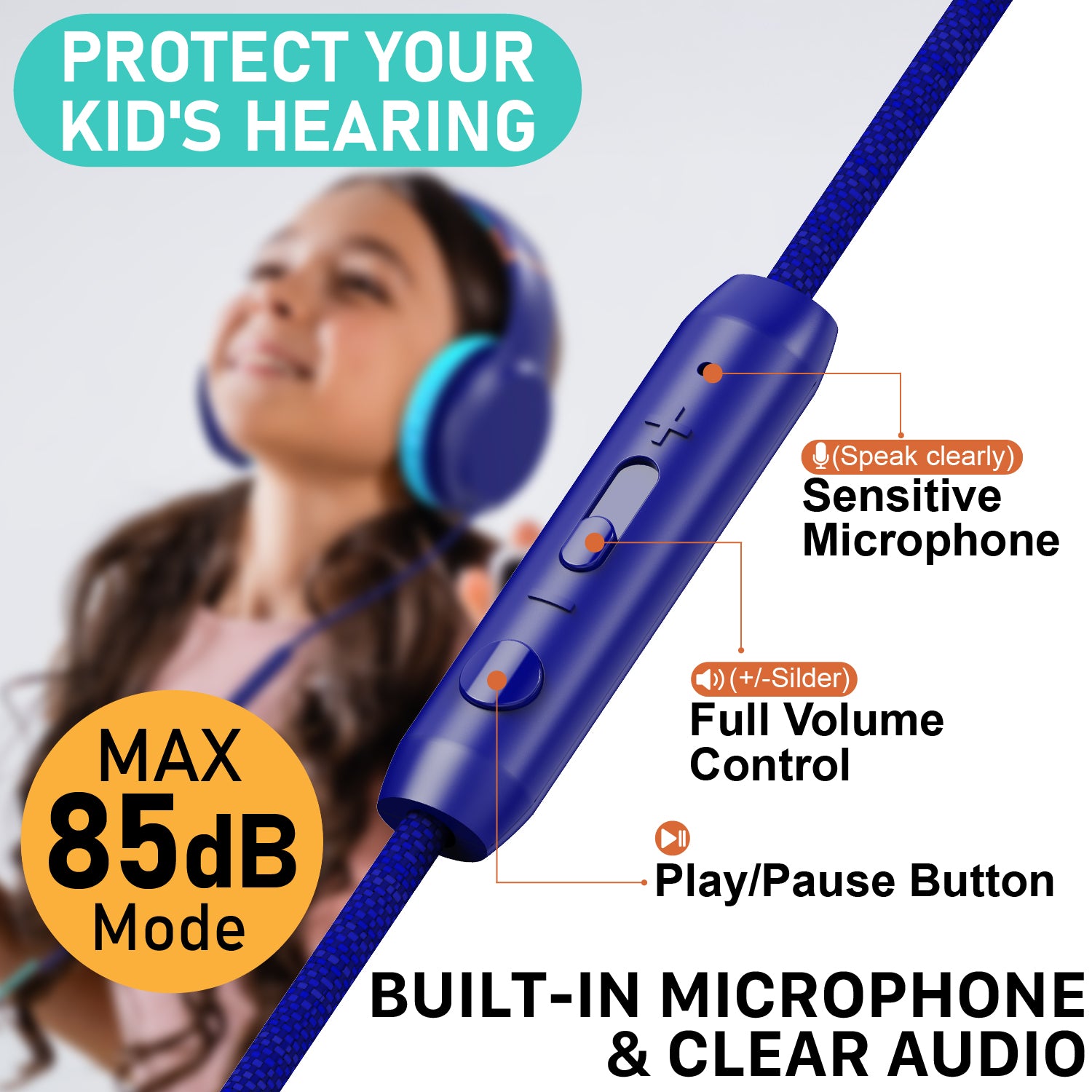3.5mm On-Ear Stereo Foldable Headphones with Microphone for Kids