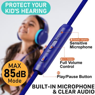 3.5mm On-Ear Stereo Foldable Headphones with Microphone for Kids
