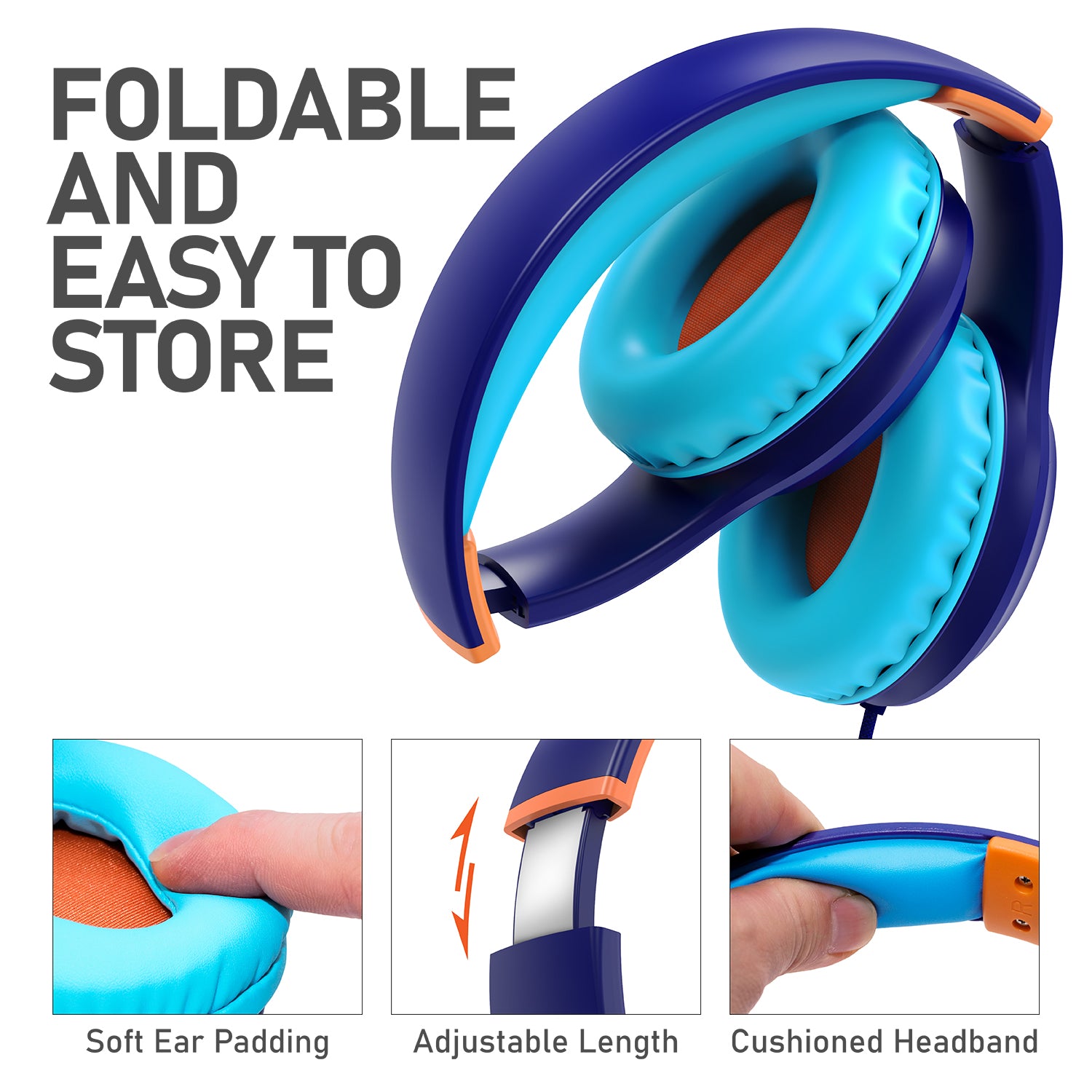 3.5mm On-Ear Stereo Foldable Headphones with Microphone for Kids