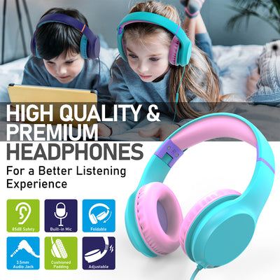 3.5mm On-Ear Stereo Foldable Headphones with Microphone for Kids