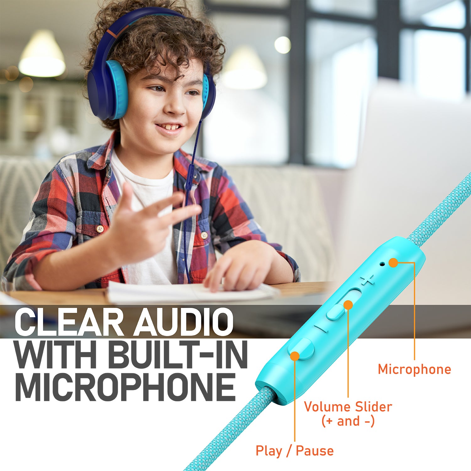3.5mm On-Ear Stereo Foldable Headphones with Microphone for Kids
