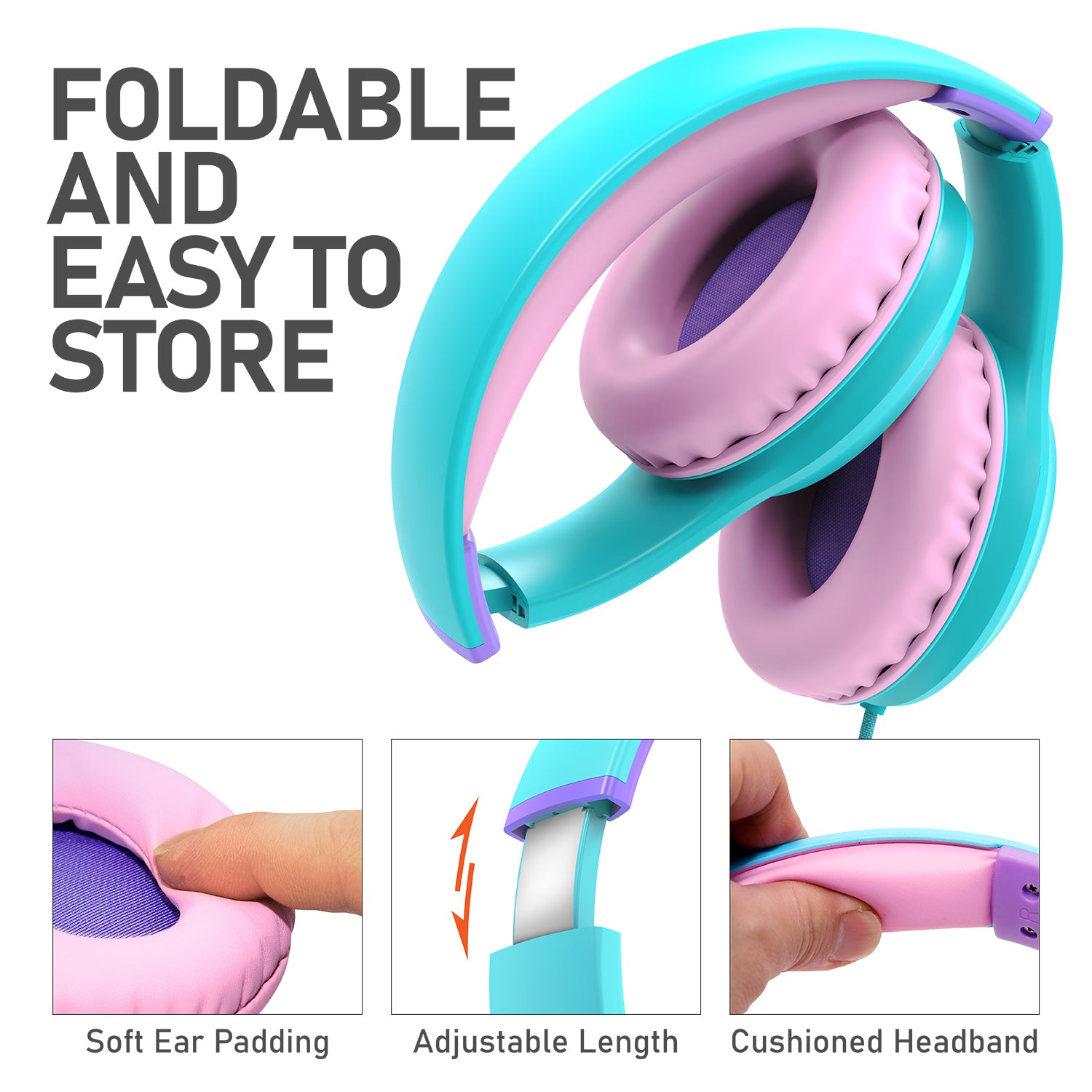 3.5mm On-Ear Stereo Foldable Headphones with Microphone for Kids