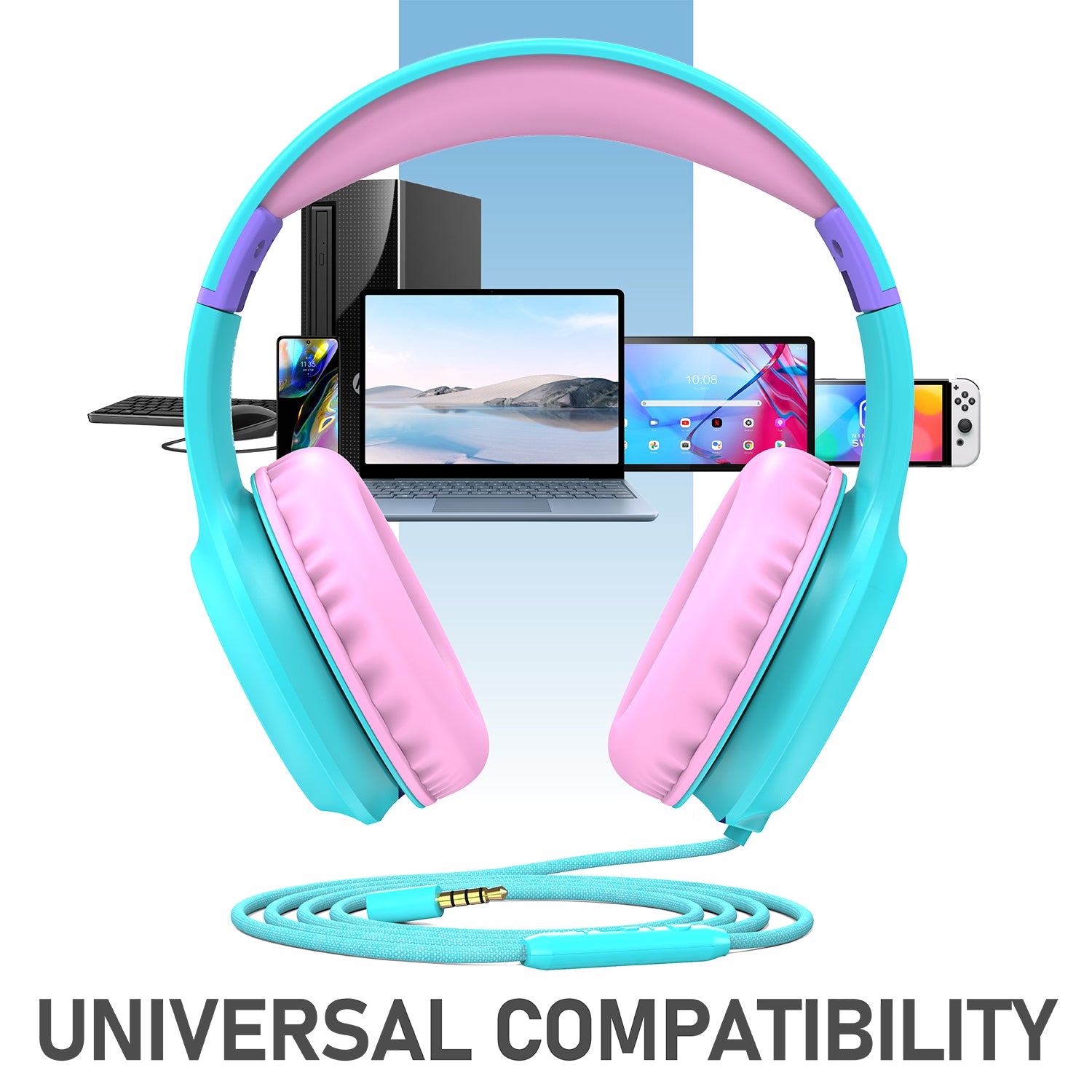 3.5mm On-Ear Stereo Foldable Headphones with Microphone for Kids