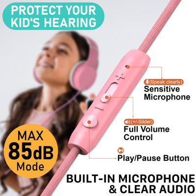 3.5mm On-Ear Stereo Foldable Headphones with Microphone for Kids