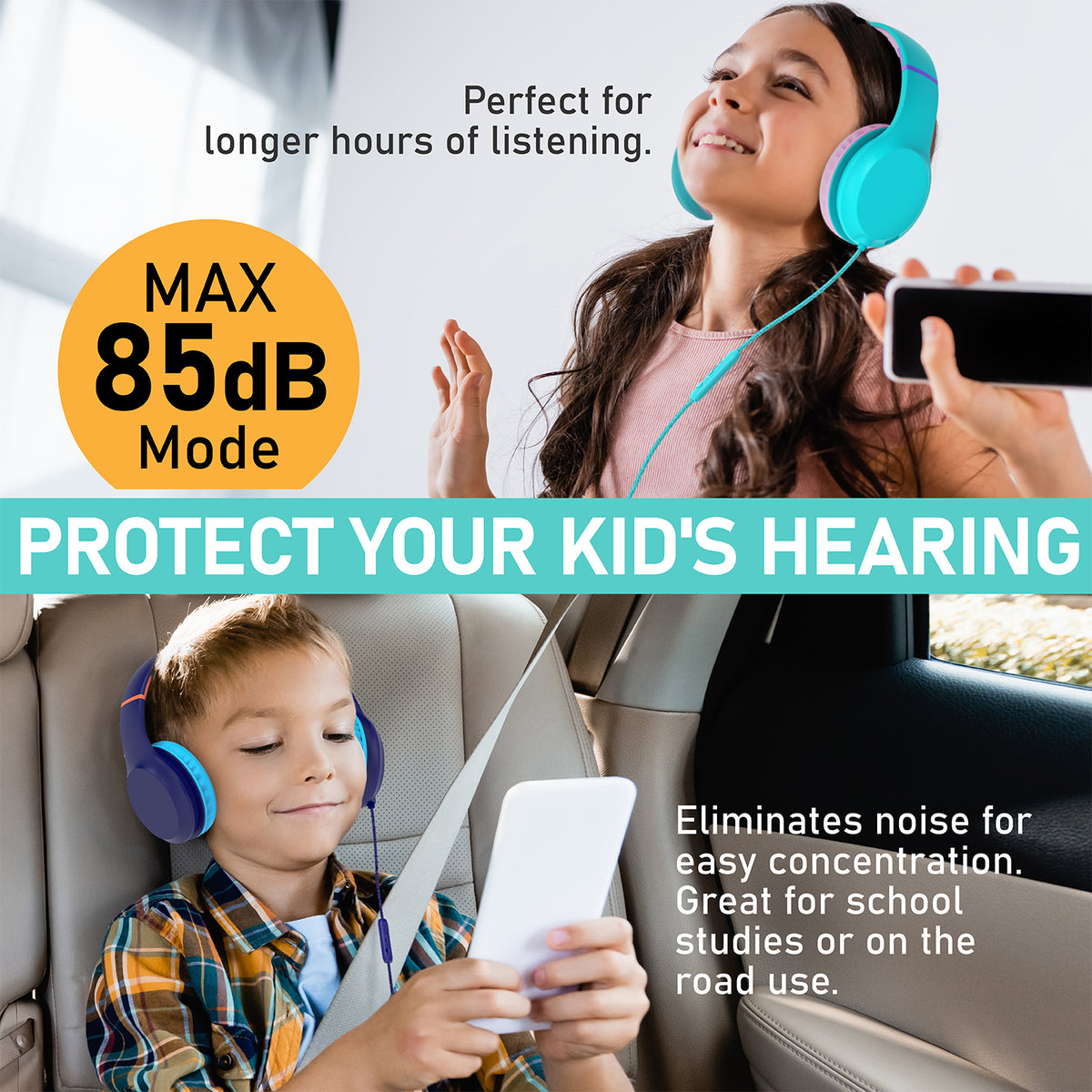 Kids Over-Ear Headphones with USB-C to 3.5mm Adapter