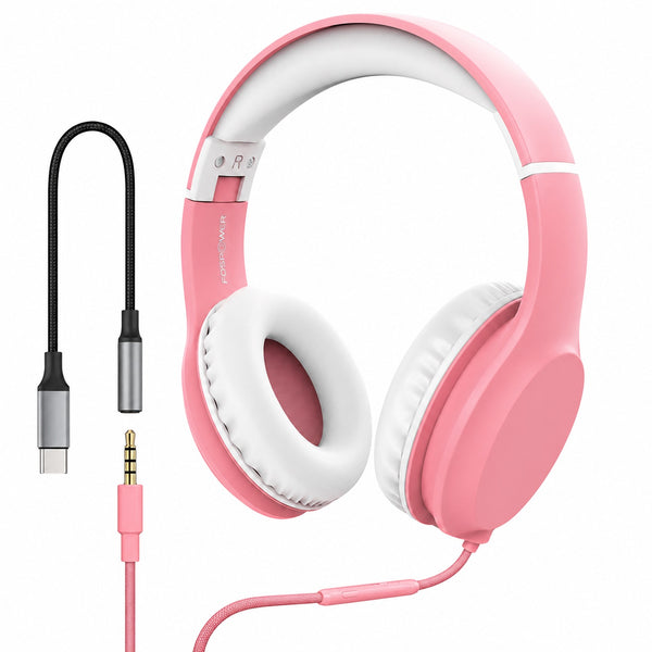 Kids Wired Headphones with Mic, USB-C Adapter for School, 85dB