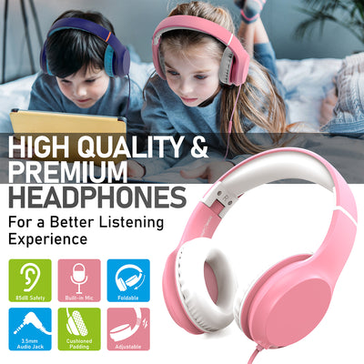 Kids Wired Headphones with Mic, USB-C Adapter for School, 85dB