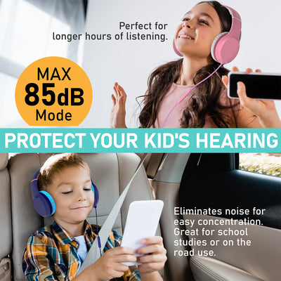 Kids Wired Headphones with Mic, USB-C Adapter for School, 85dB