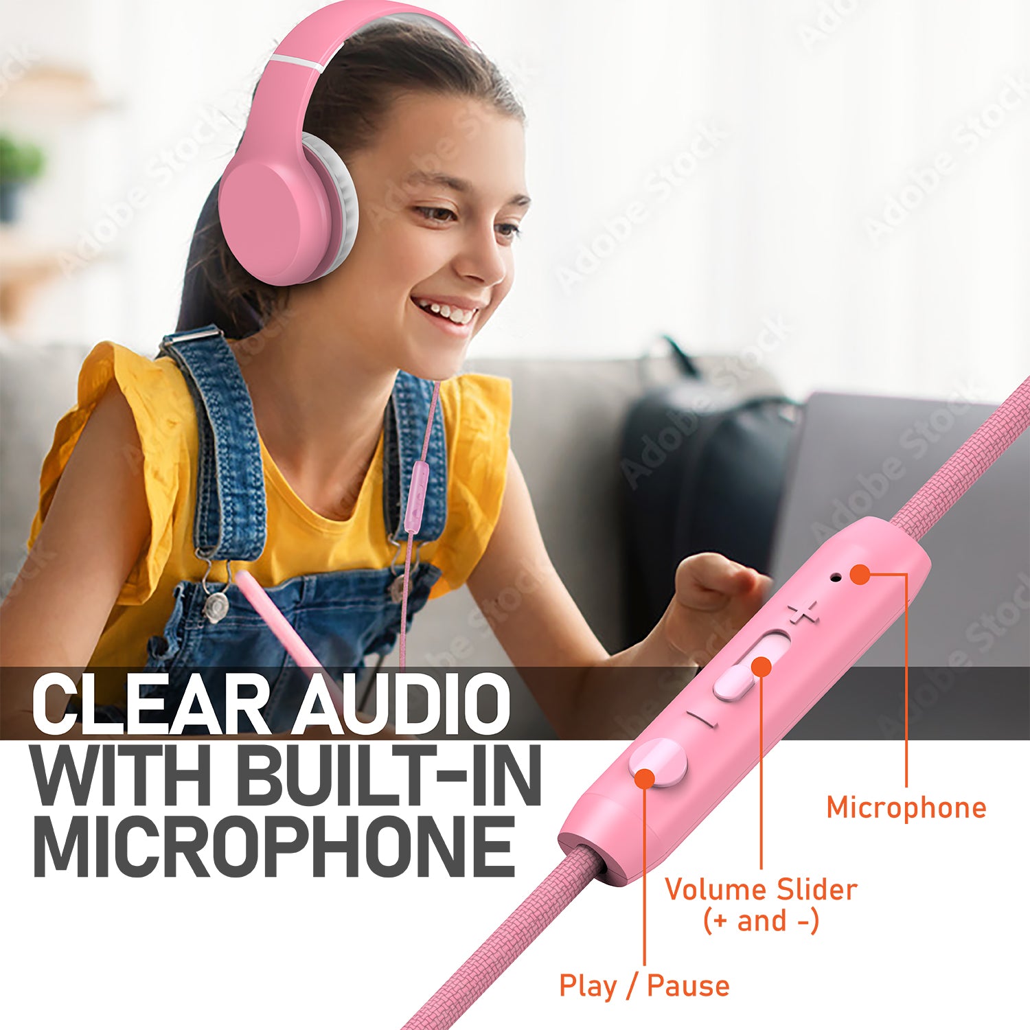 Kids Wired Headphones with Mic, USB-C Adapter for School, 85dB