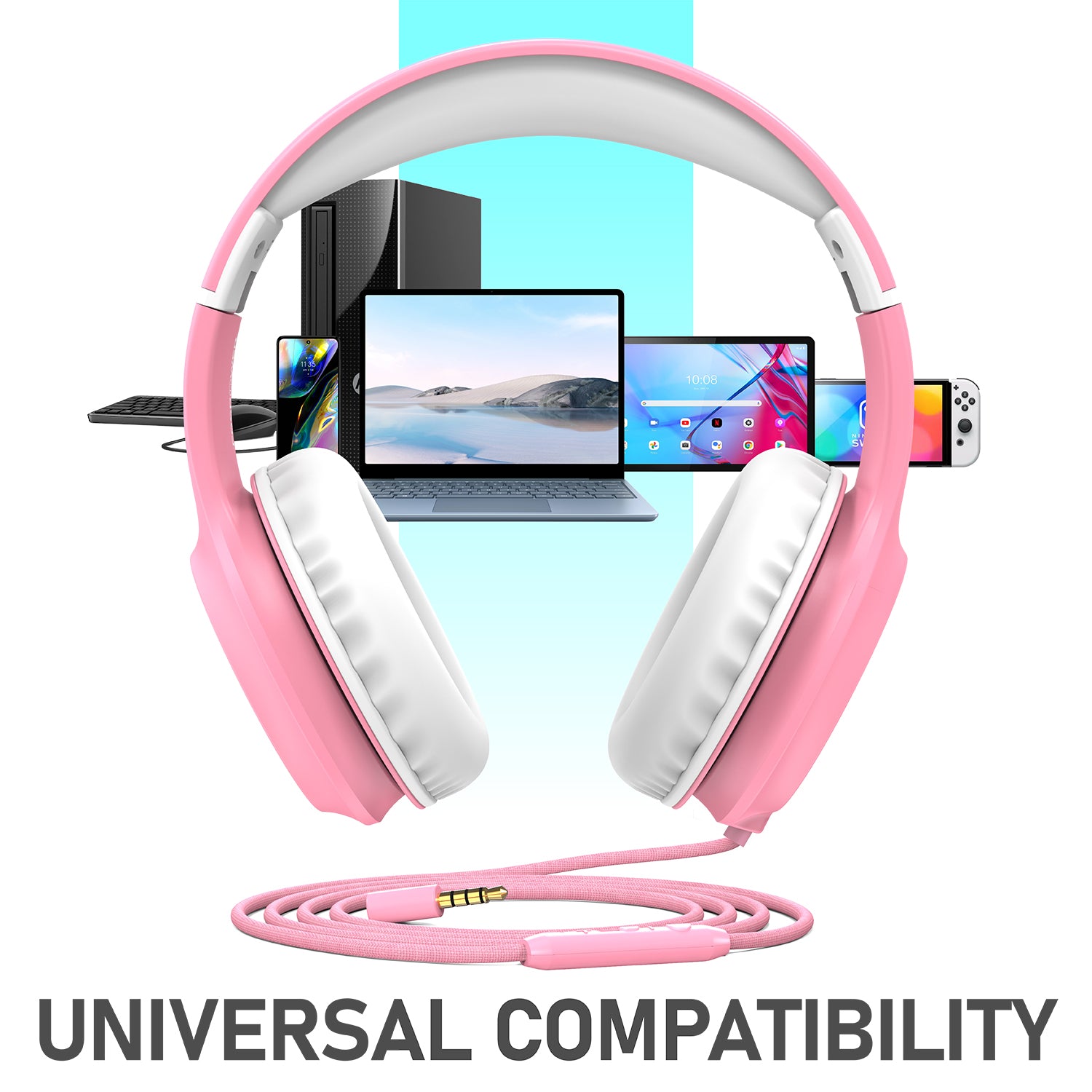 Kids Wired Headphones with Mic, USB-C Adapter for School, 85dB