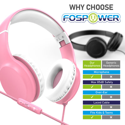 Kids Wired Headphones with Mic, USB-C Adapter for School, 85dB
