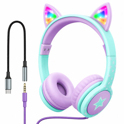 Kids Wired Headphones with Mic, USB-C Adapter for School, 85dB
