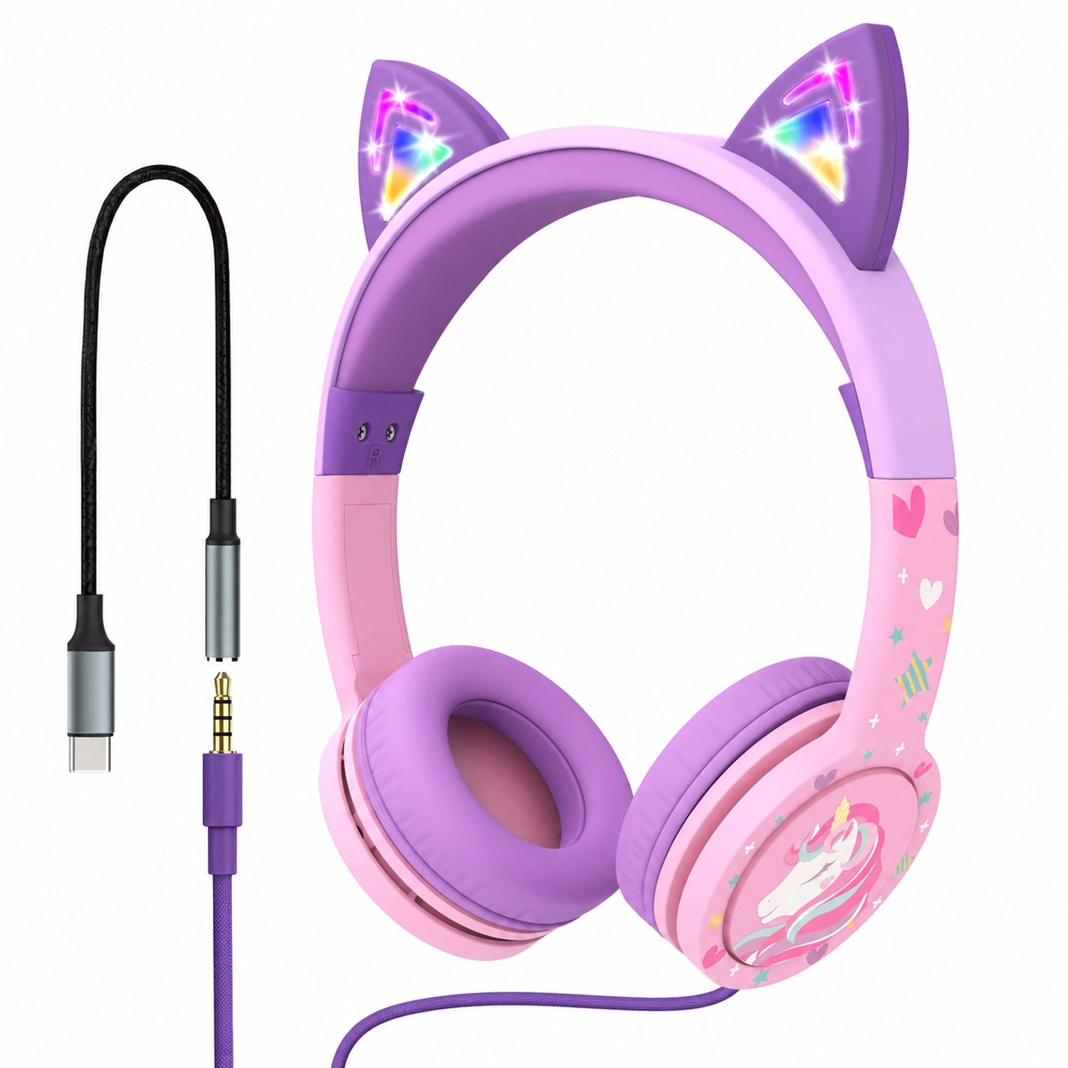 Kids Wired Headphones with Mic, USB-C Adapter for School, 85dB