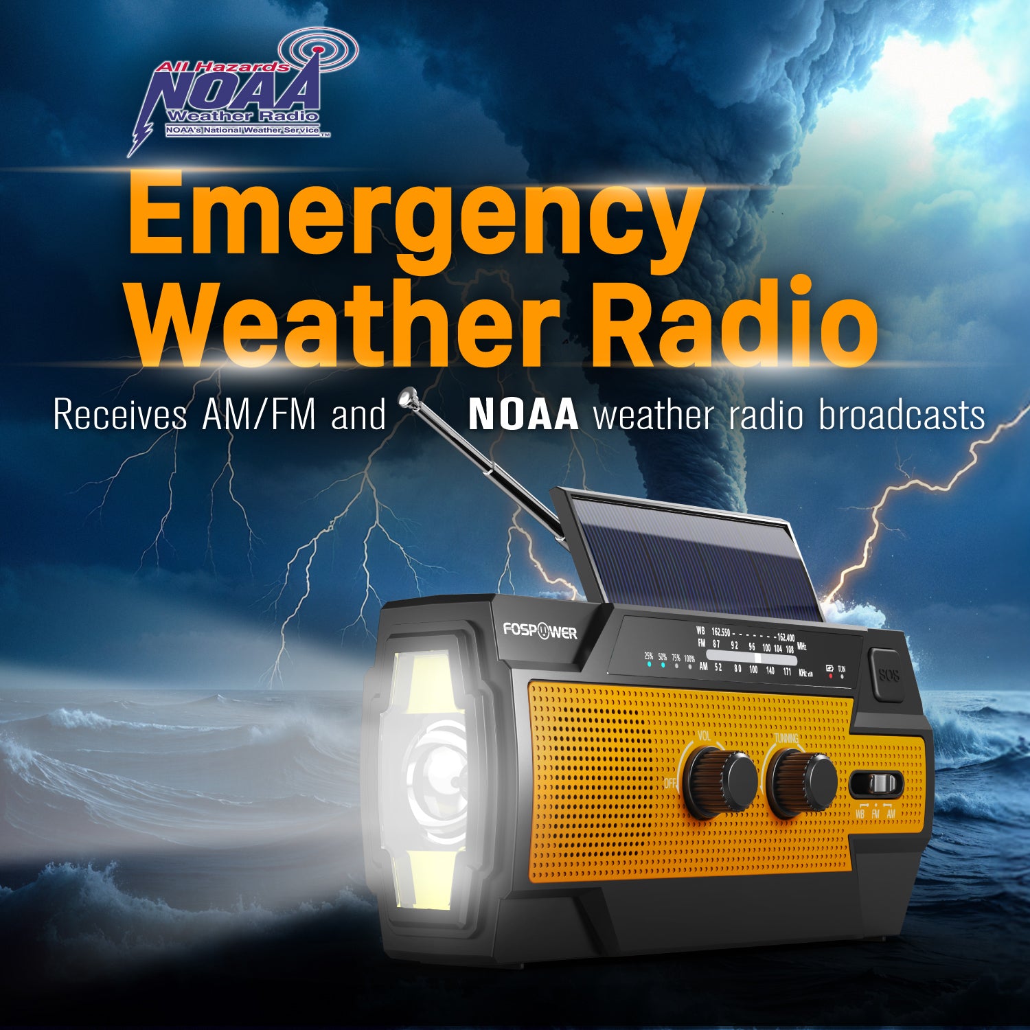 [Model A3] 4,000mAh Emergency Solar Hand Crank NOAA Weather Radio
