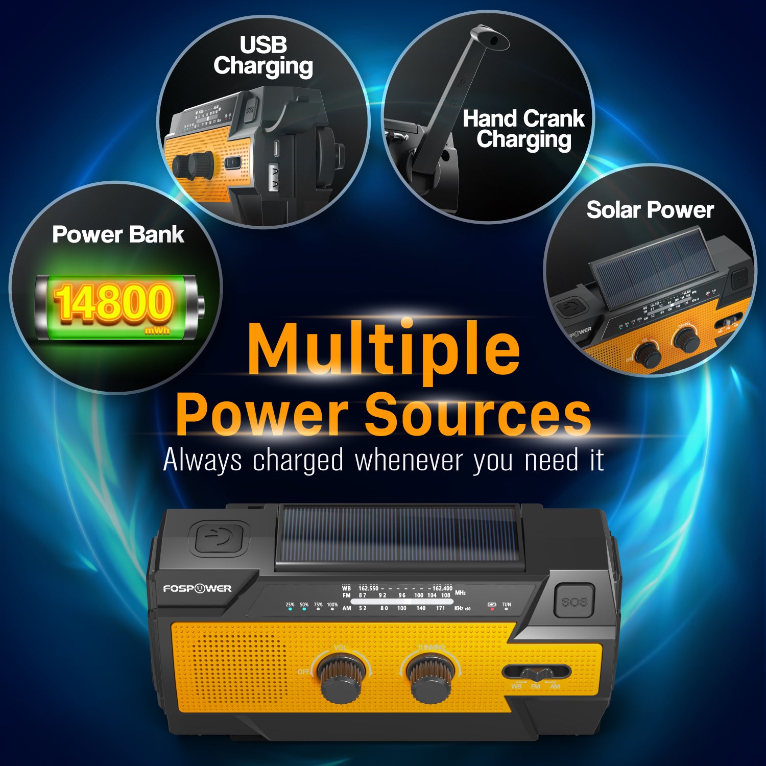 [Model A3] 4,000mAh Emergency Solar Hand Crank NOAA Weather Radio