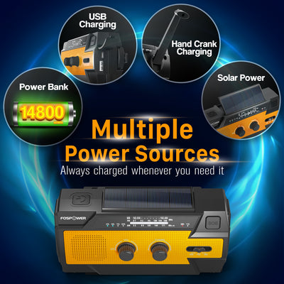 [Model A3] 4,000mAh Emergency Solar Hand Crank NOAA Weather Radio