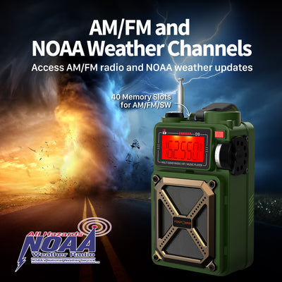 [Model D9] 4,000mAh Emergency Solar Hand Crank NOAA Weather Radio