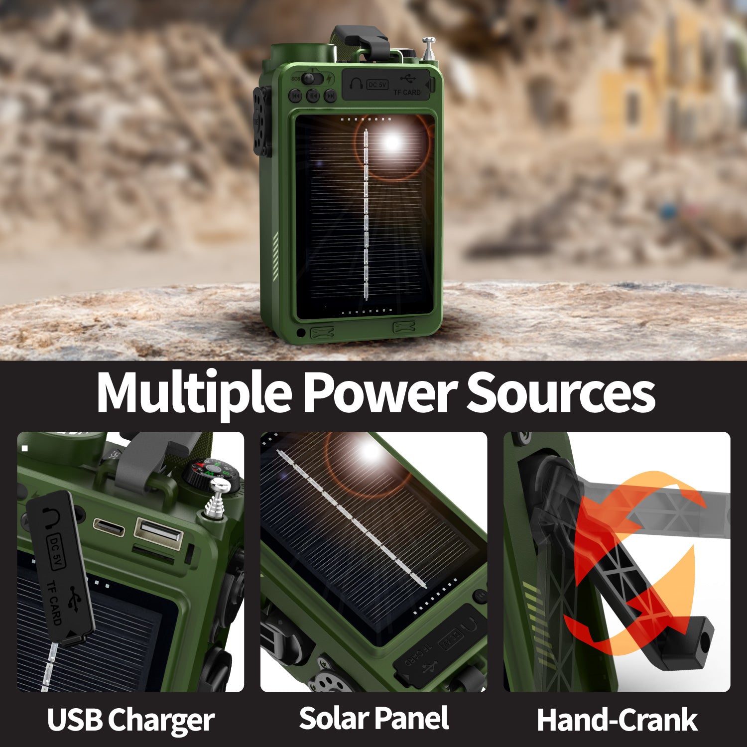 [Model D9] 4,000mAh Emergency Solar Hand Crank NOAA Weather Radio