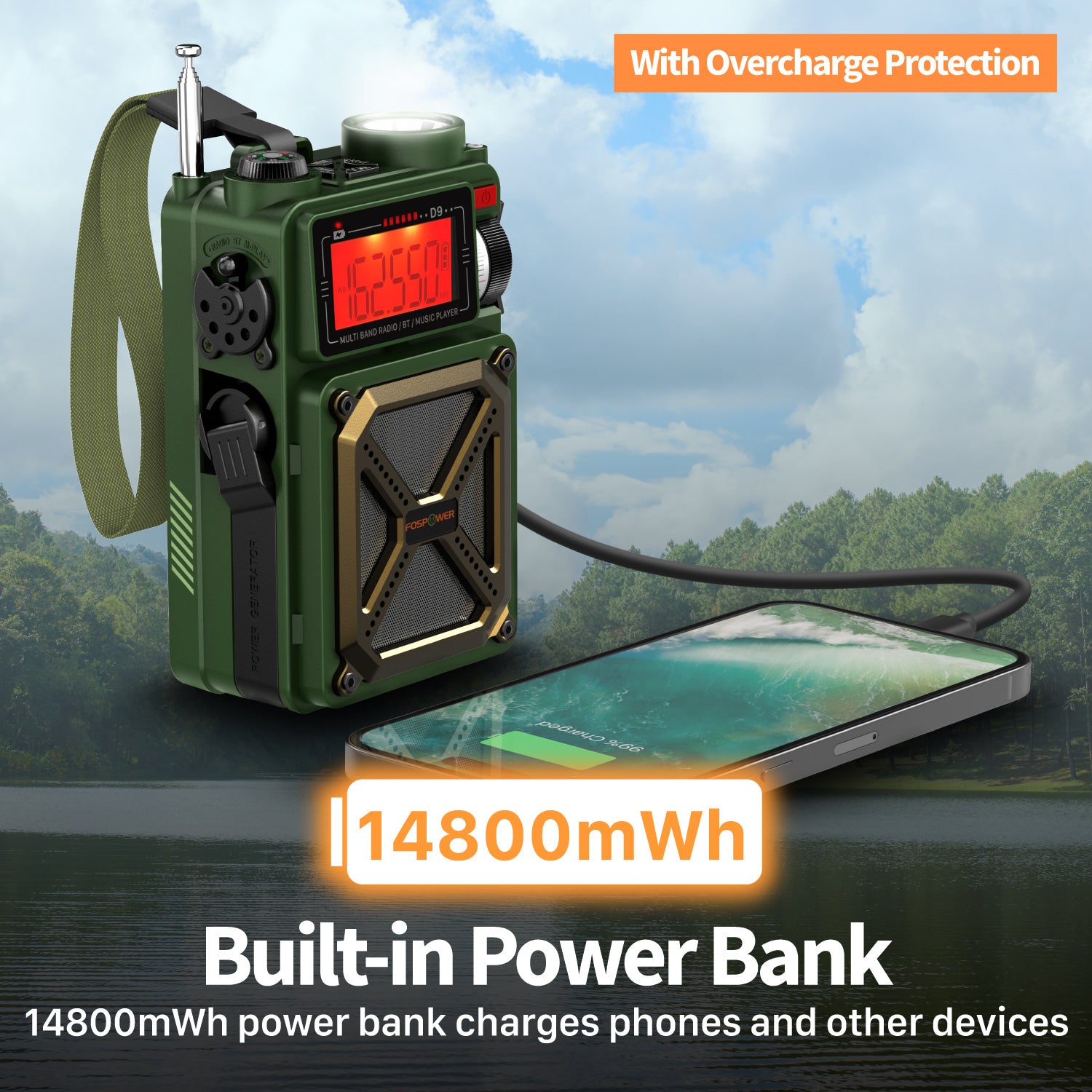 [Model D9] 4,000mAh Emergency Solar Hand Crank NOAA Weather Radio
