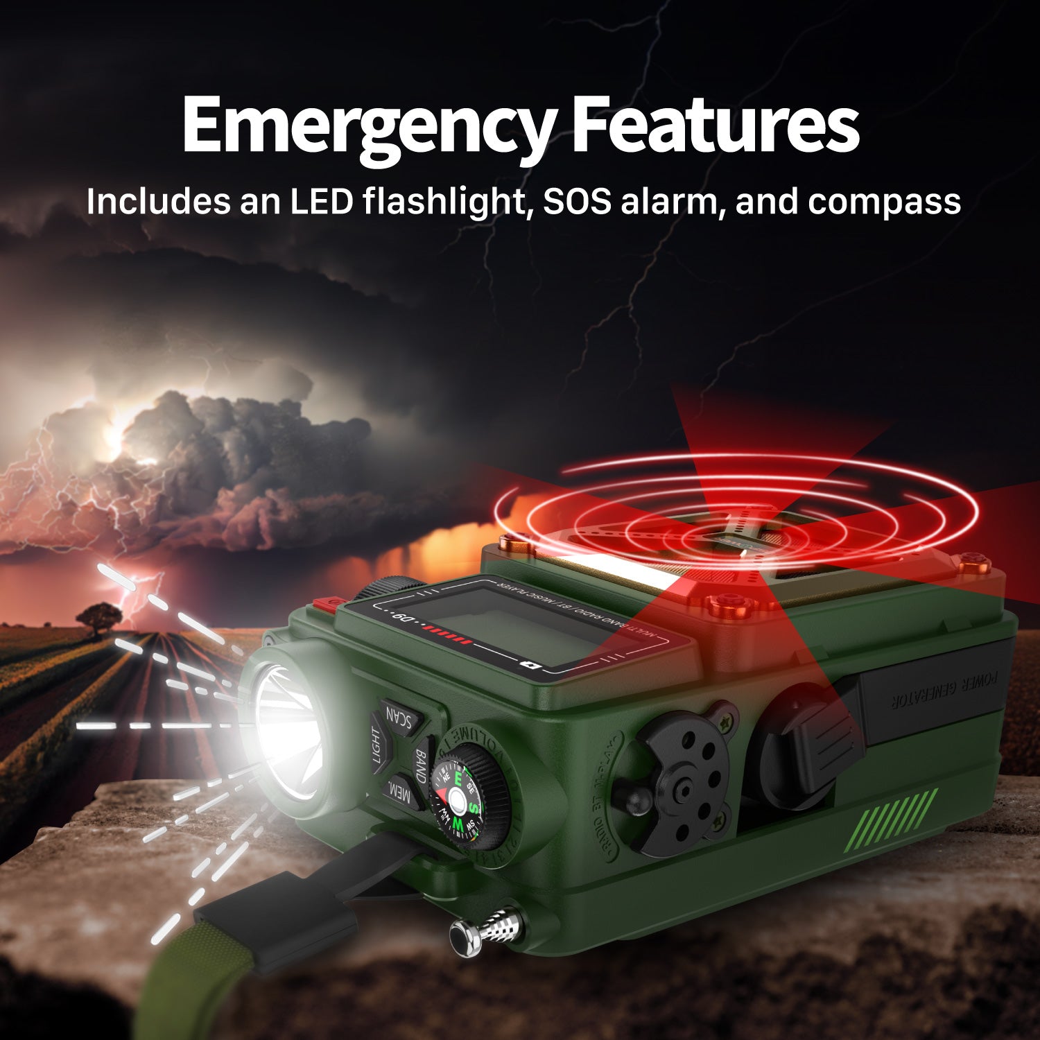 [Model D9] 4,000mAh Emergency Solar Hand Crank NOAA Weather Radio