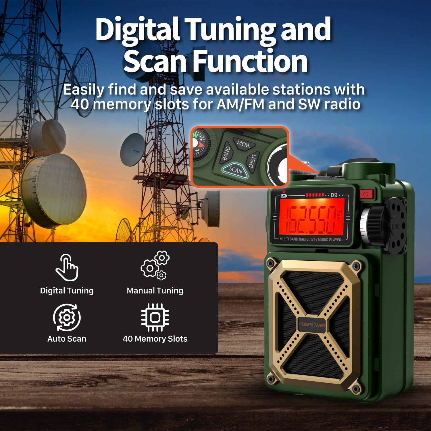 [Model D9] 4,000mAh Emergency Solar Hand Crank NOAA Weather Radio