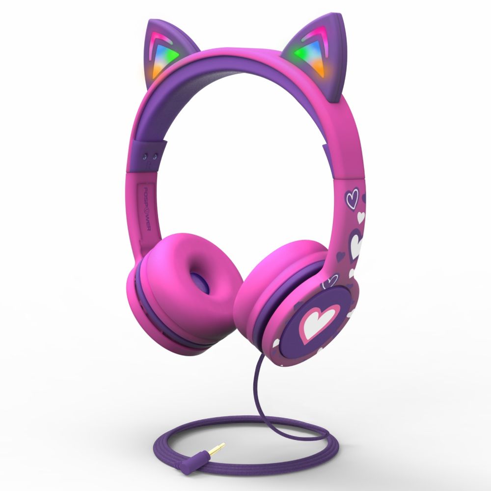 3.5mm On-Ear Stereo Headphones w/ Light Up Cat Ears for Kids